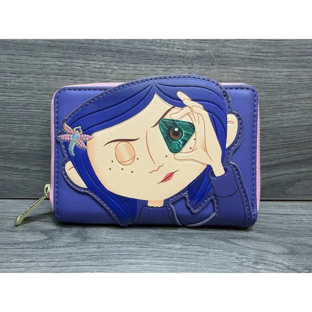 Coraline Loungefly Zip Around Wallet Glow In The Dark Pink Purple Functional
